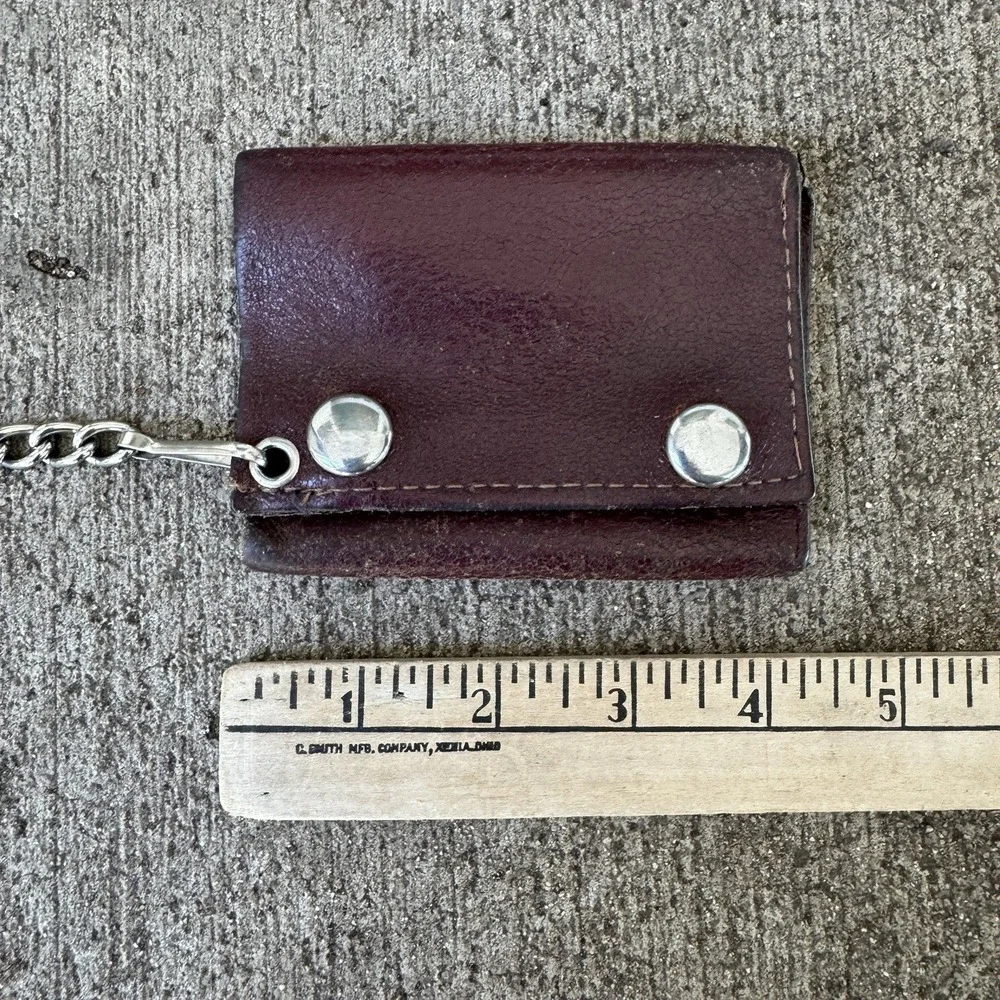 Vintage Brown Leather Chain Wallet Made in USA  Tri-Fold Snap Biker